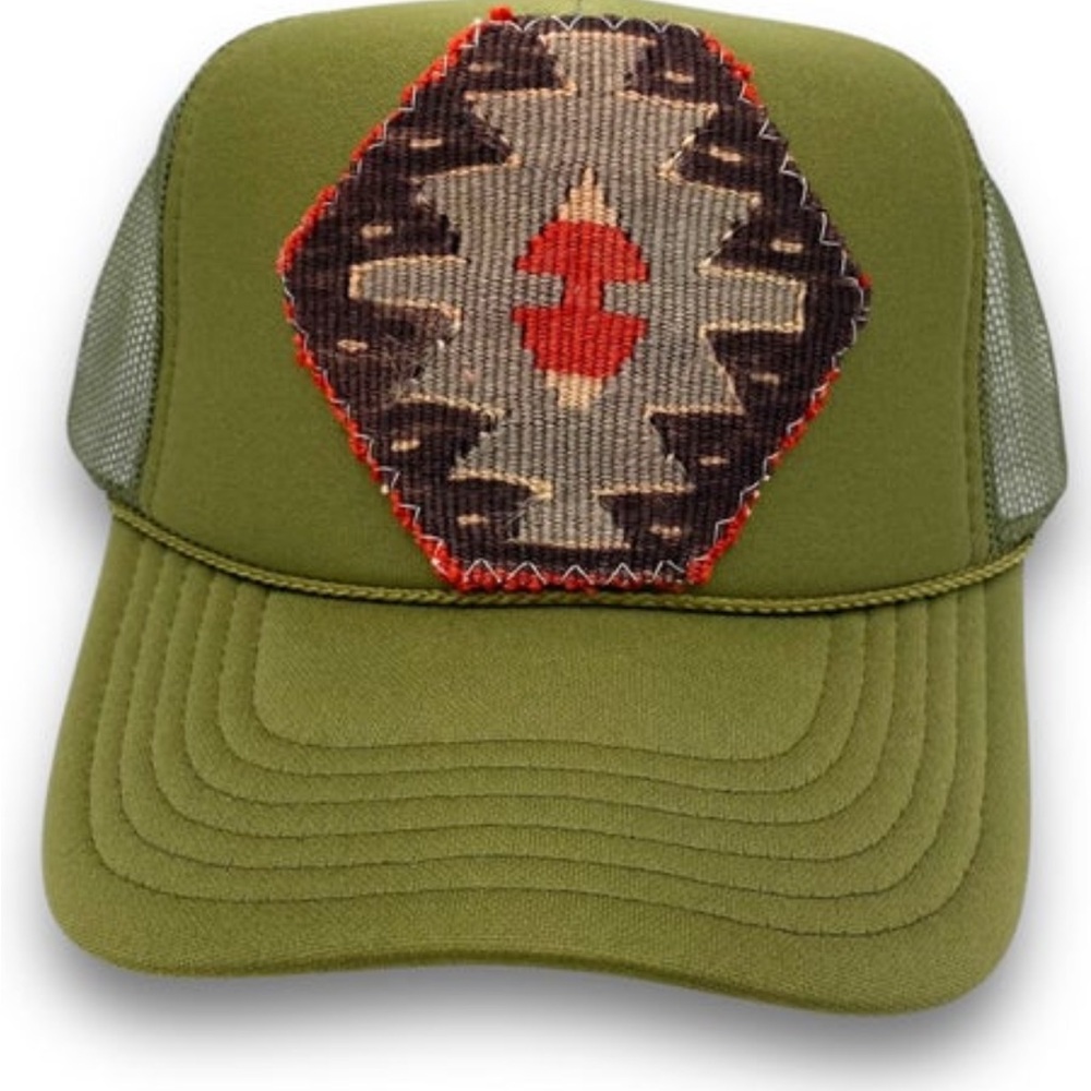 Kilim Trucker Hat, Olive, from the Willow Tree
